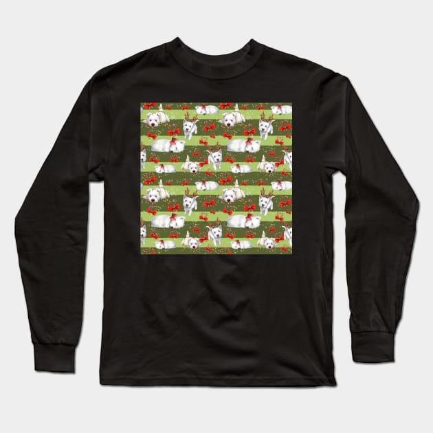 Christmas Westies green pattern Long Sleeve T-Shirt by ArtInPi